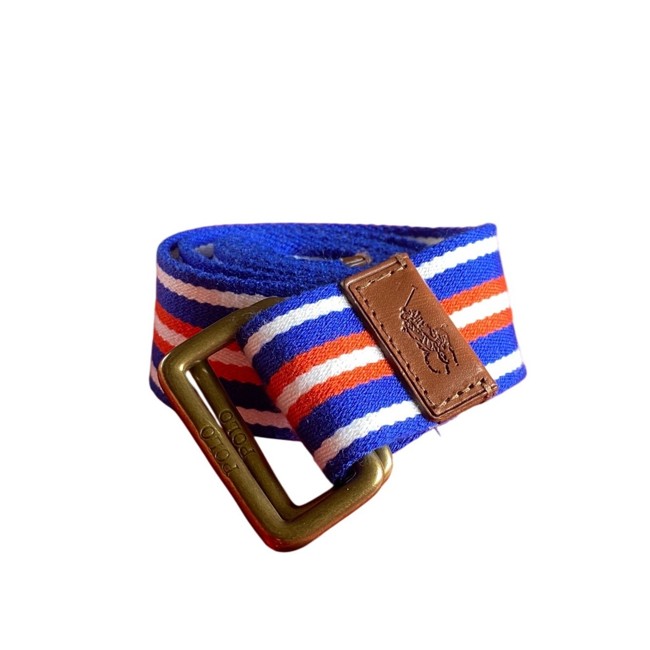 Polo Ralph Lauren Striped Woven Belt D-Ring Xl Blue Preppy Nautical Americana